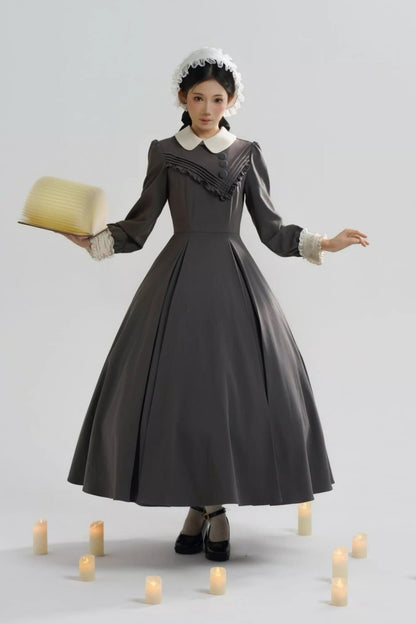 【12月21日予約締切】クラシックロリータ修道女ロングドレス＋クロスフリルエプロン＋ボンネット