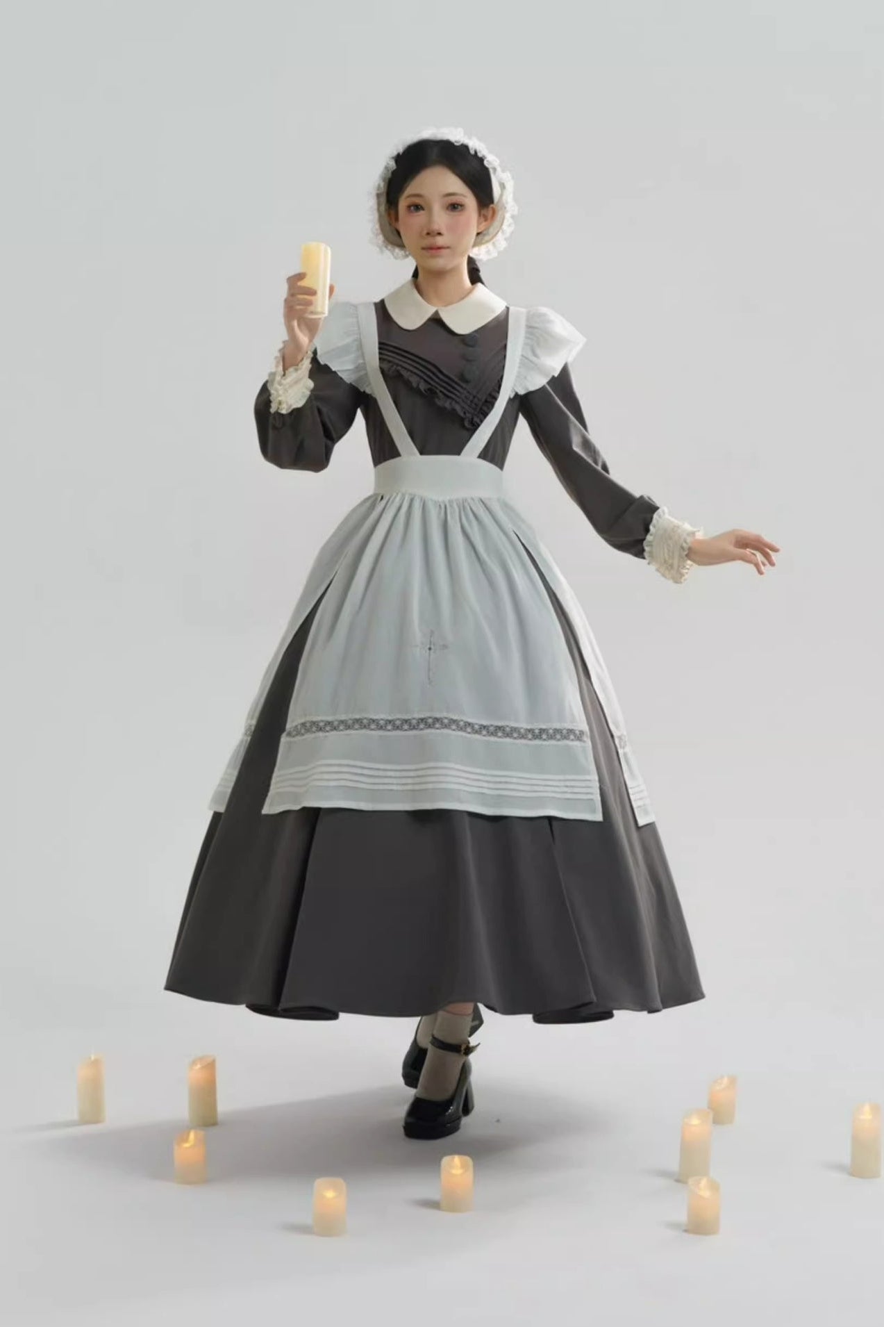 【12月21日予約締切】クラシックロリータ修道女ロングドレス＋クロスフリルエプロン＋ボンネット