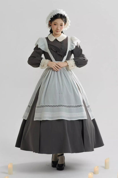 【12月21日予約締切】クラシックロリータ修道女ロングドレス＋クロスフリルエプロン＋ボンネット