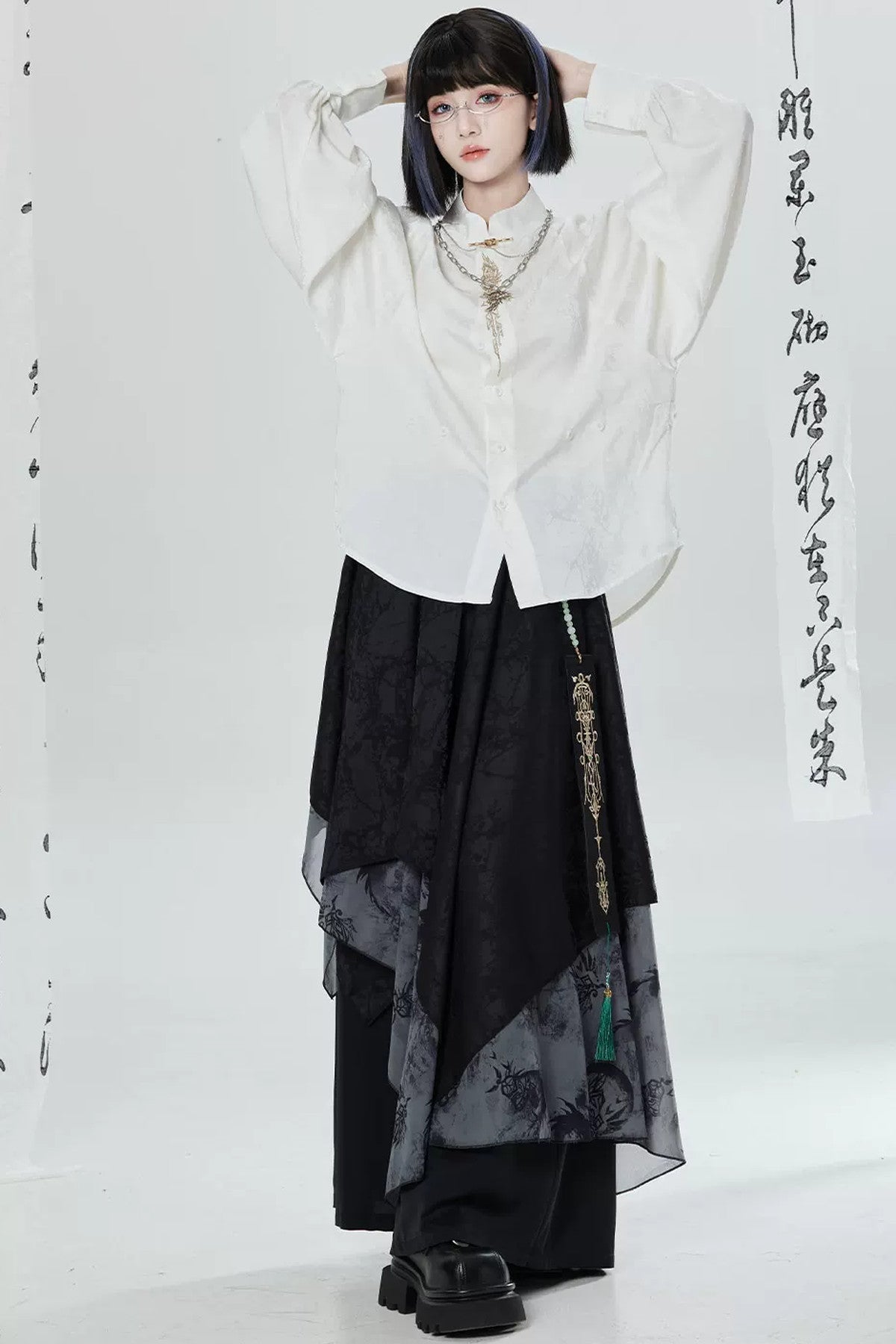 Black White Embroidered Shirt Pants Set-Up