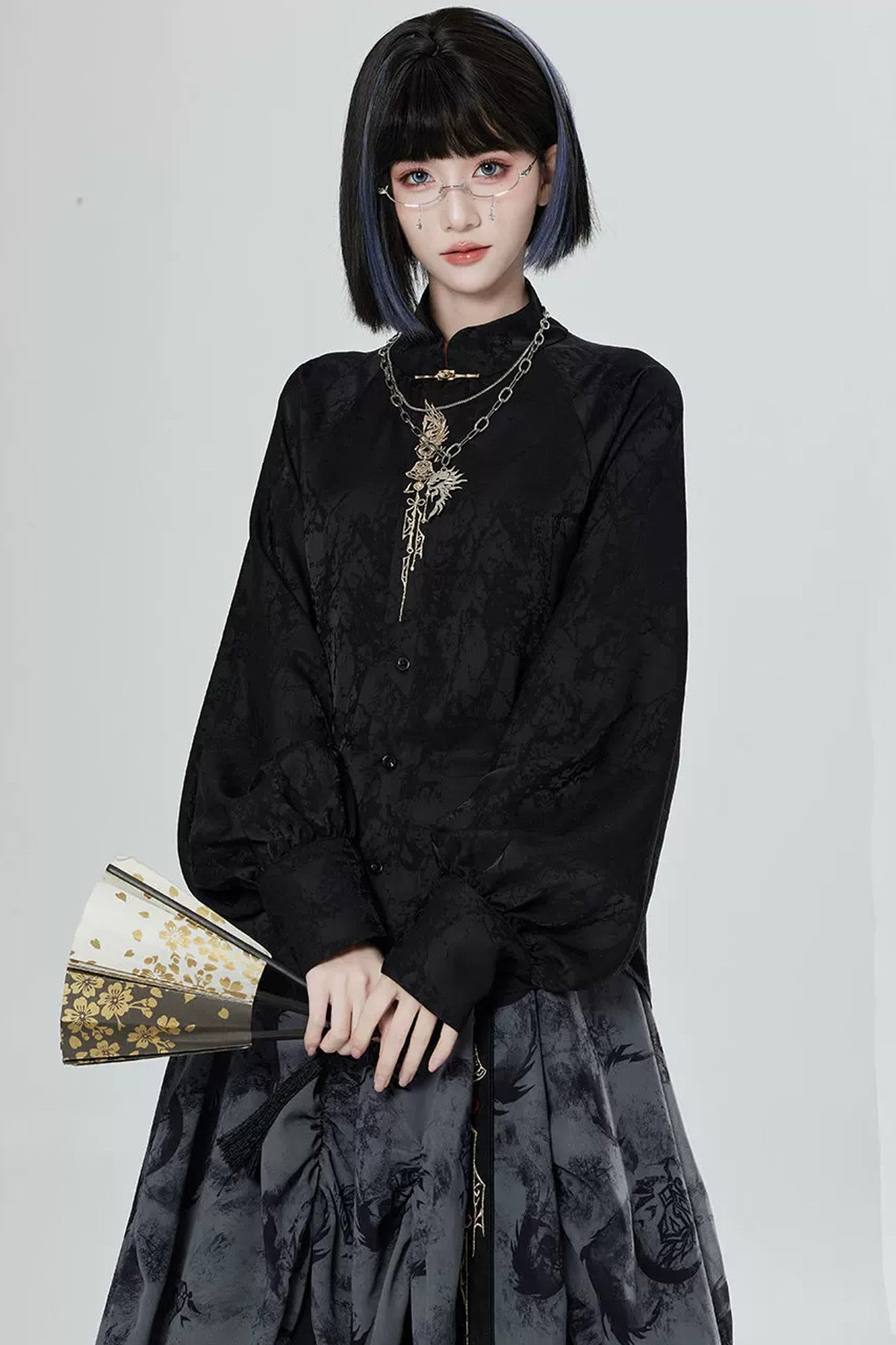 Black White Embroidered Shirt Pants Set-Up