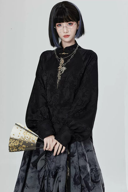 Black White Embroidered Shirt Pants Set-Up
