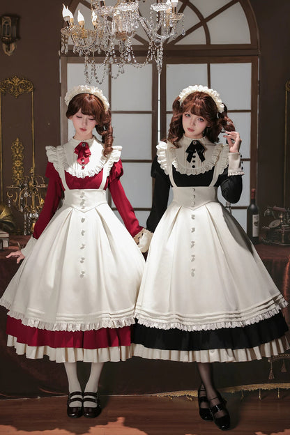 Robe tablier de soubrette à col montant