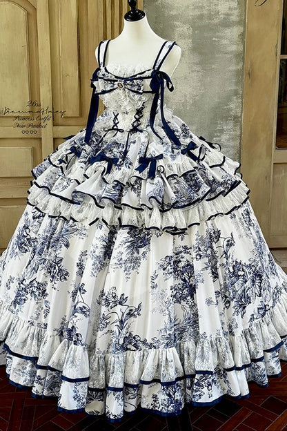 Blue Porcelain Floral Dress Set
