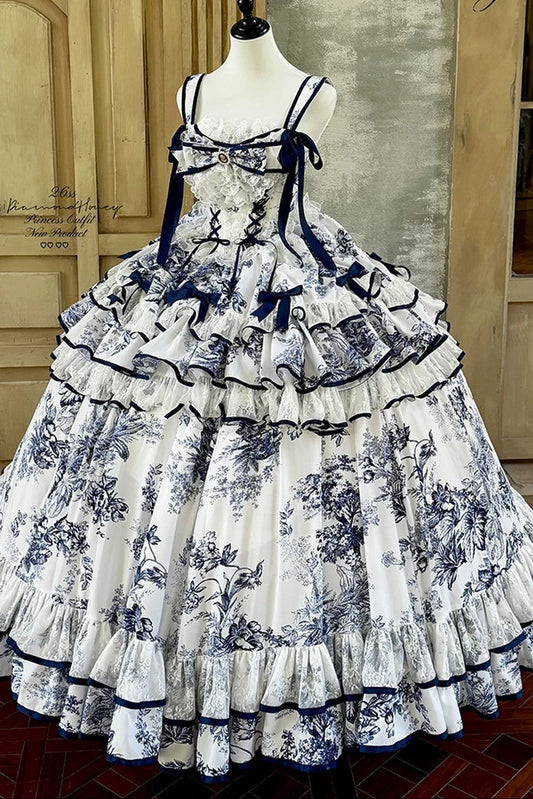 Blue Porcelain Floral Dress Set