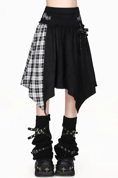 Hoch taillierter asymmetrischer karierter Patchwork-Rock