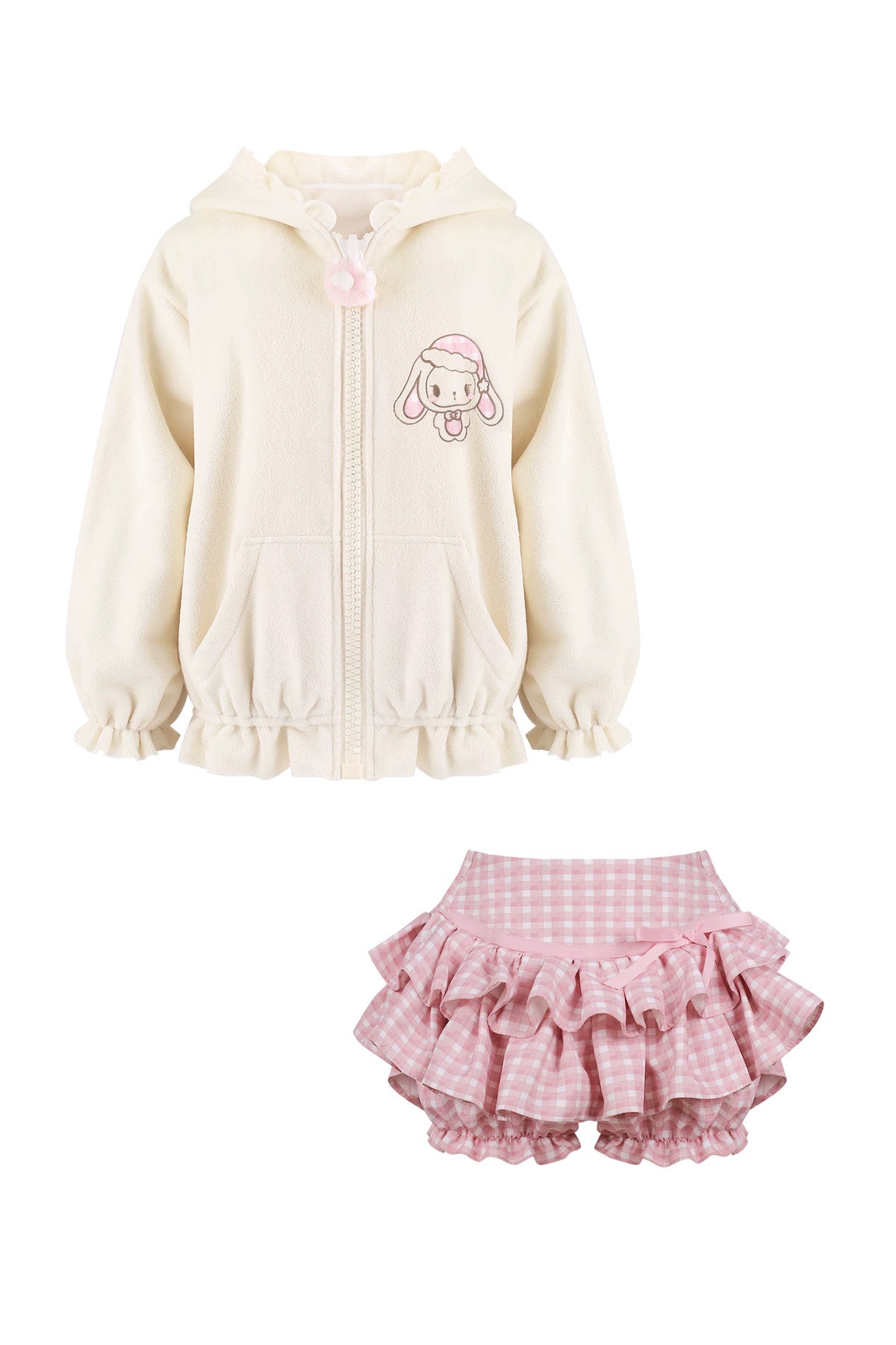 Rabbit Ear Jacket and Pink Plaid Cake Skirt Set-Up
