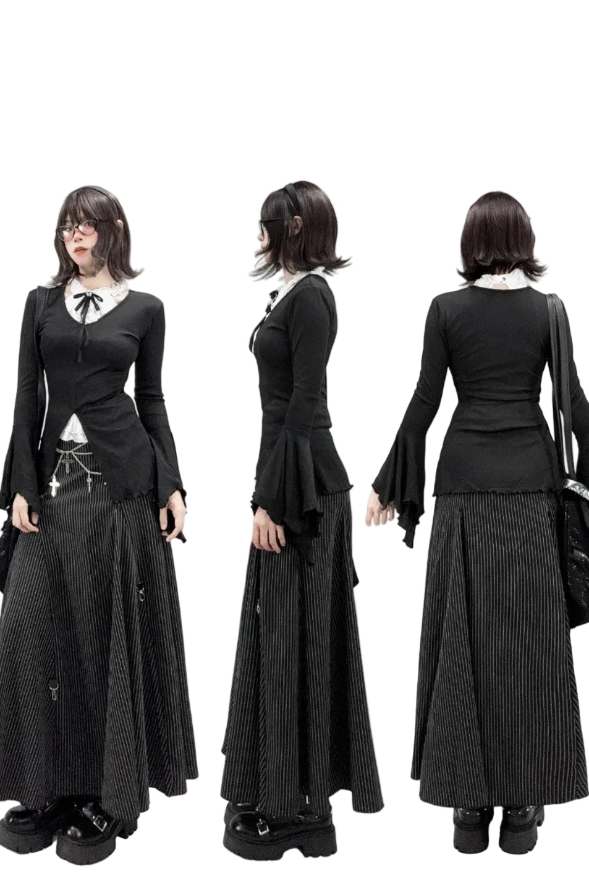 Gothic Bell Sleeve V-Neck Top Set