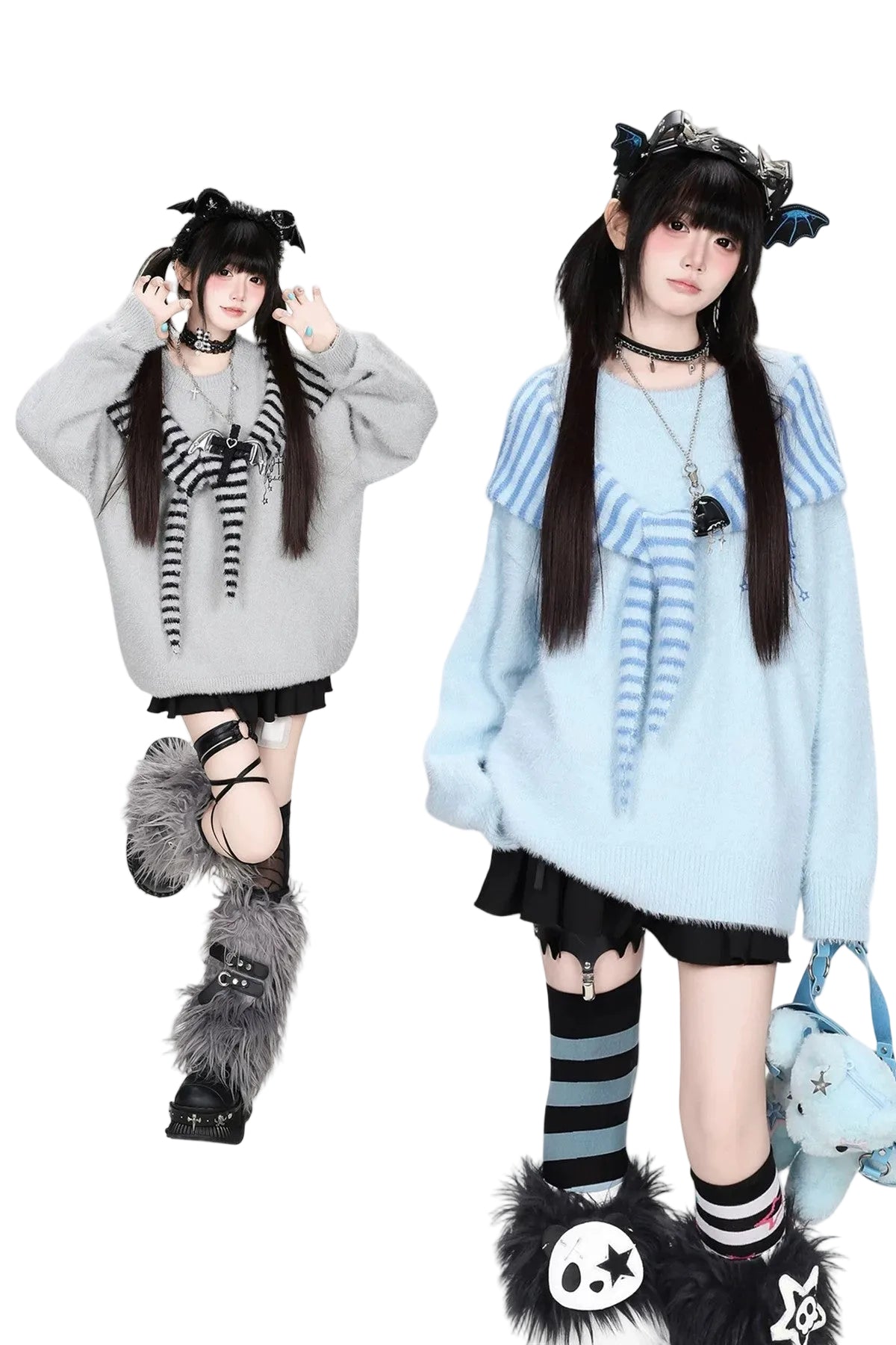 Striped Angel Wing Pullover Sweater