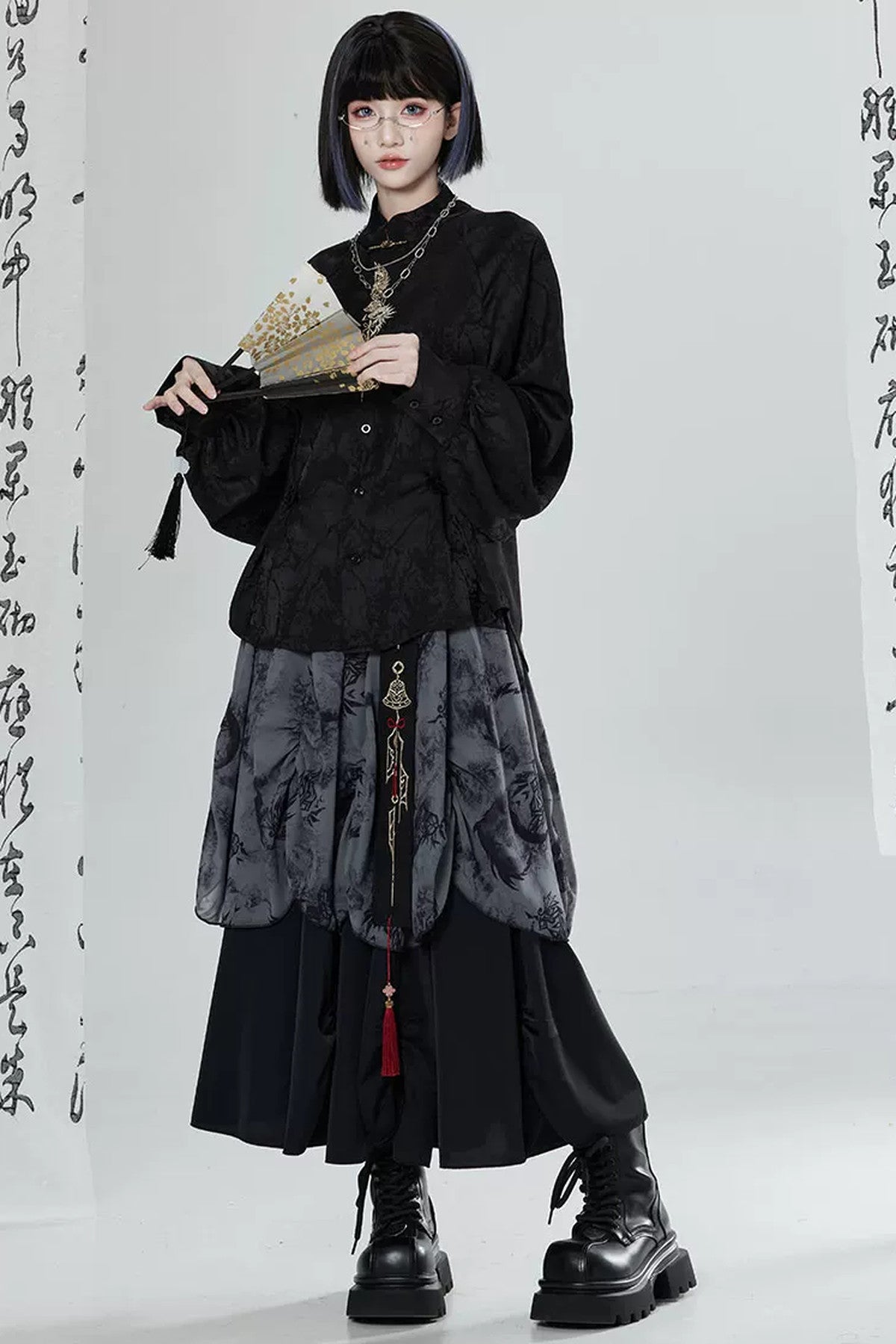 Black White Embroidered Shirt Pants Set-Up