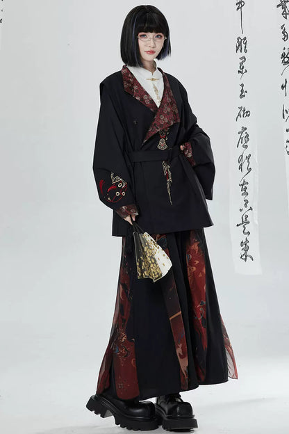 Chinese Style Embroidered Trench Coat and Pants Set-Up