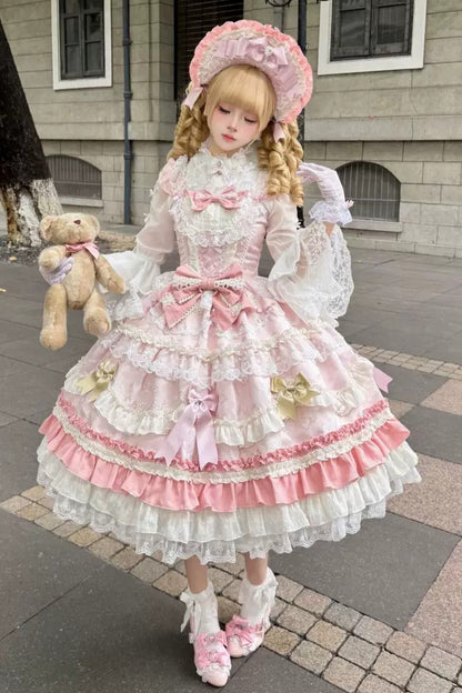 Weißes Tee-Schleifen-Lolita-JSK-Kleid