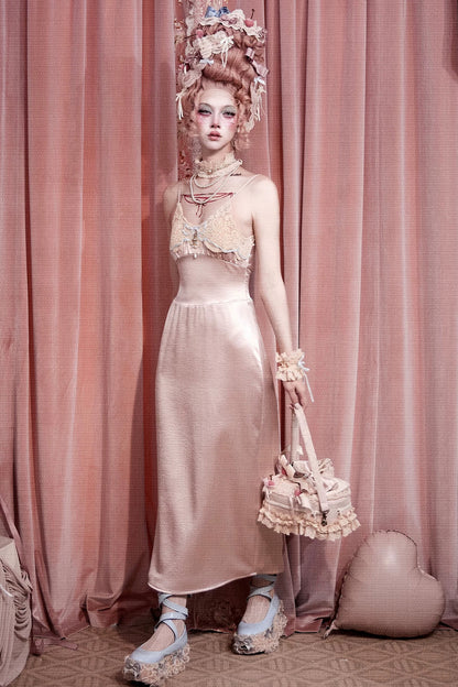 Pink Bow Satin Slip Dress