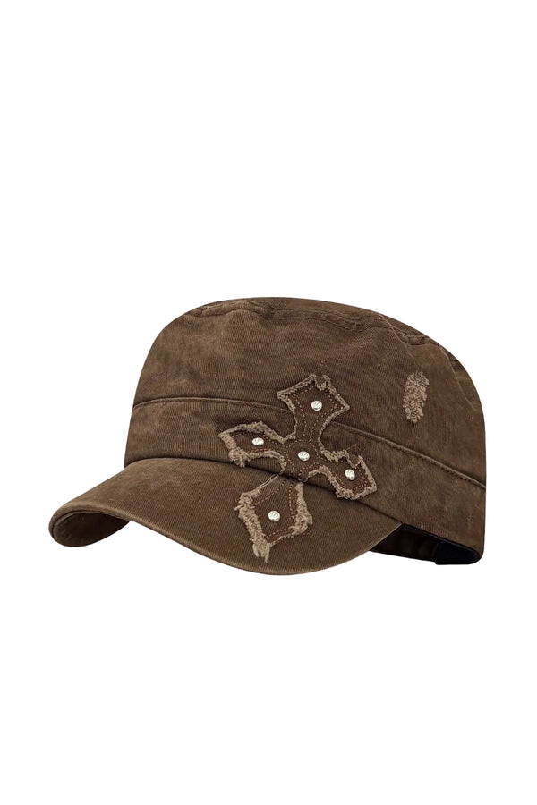 American Retro Distressed Cross-Studded Baseball Cap