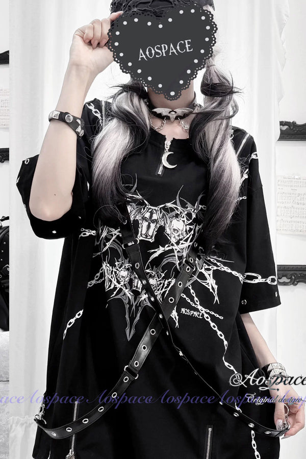 Skull And Coffin Off-Shoulder T-Shirt