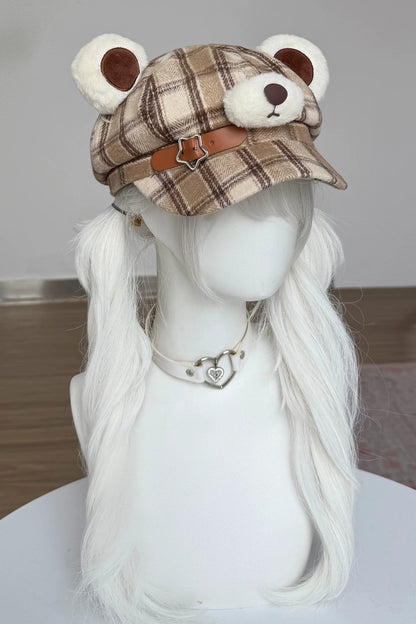 Bear Plaid Newsboy Hat