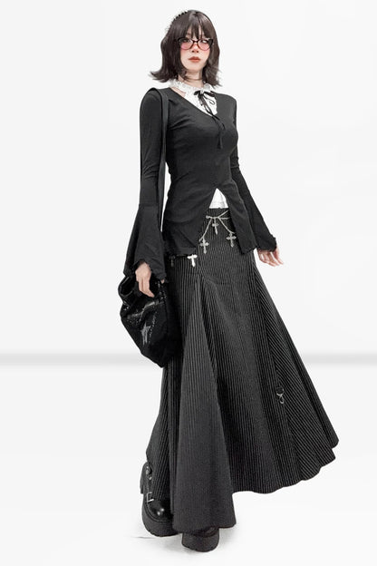 Gothic Bell Sleeve V-Neck Top Set