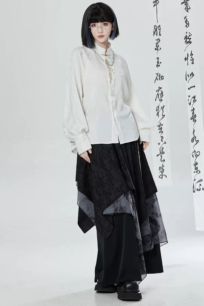 Black White Embroidered Shirt Pants Set-Up