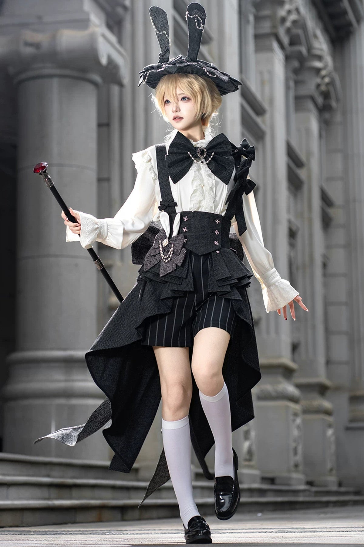 Lolita Prince Rabbit Waist Belt Shirt and Pants Set-Up