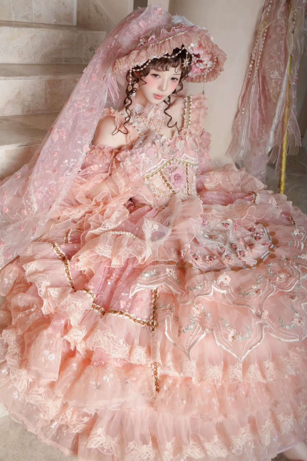 Peach Floral Tea Party Dress