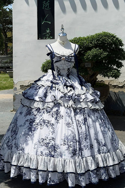 Blue Porcelain Floral Dress Set