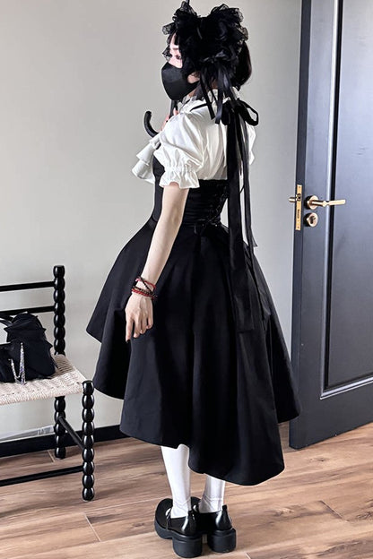 Gothic Waist-Cinching Short Sleeve Blouse