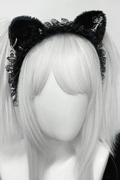 Gothic Cross Cat Ears Lace Headband