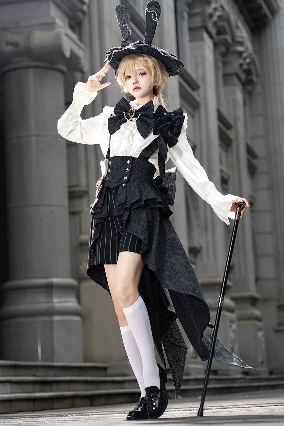 Lolita Prince Rabbit Waist Belt Shirt and Pants Set-Up
