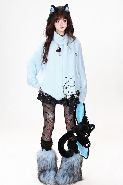 Maglione pullover a maglia con gatto