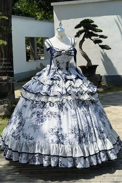 Blue Porcelain Floral Dress Set