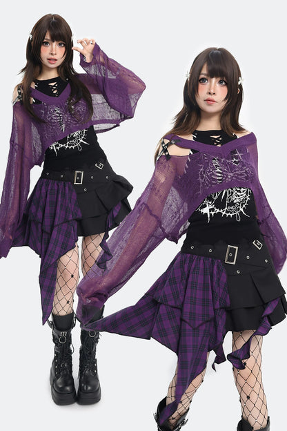 Ripped Long Sleeve Blouse With Short Skirt and Jacket Set-Up