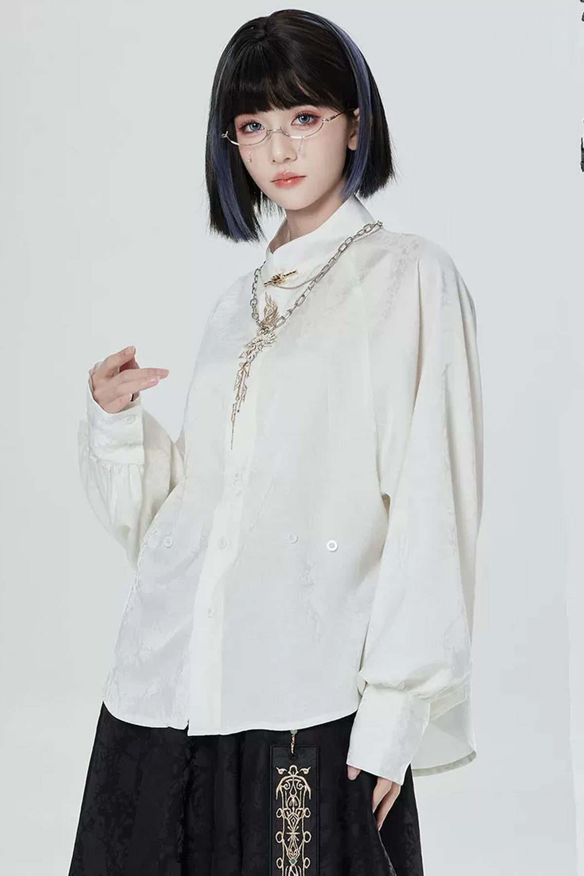 Black White Embroidered Shirt Pants Set-Up