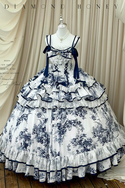 Blue Porcelain Floral Dress Set
