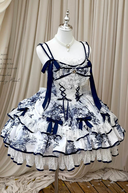 Blue Porcelain Floral Dress Set