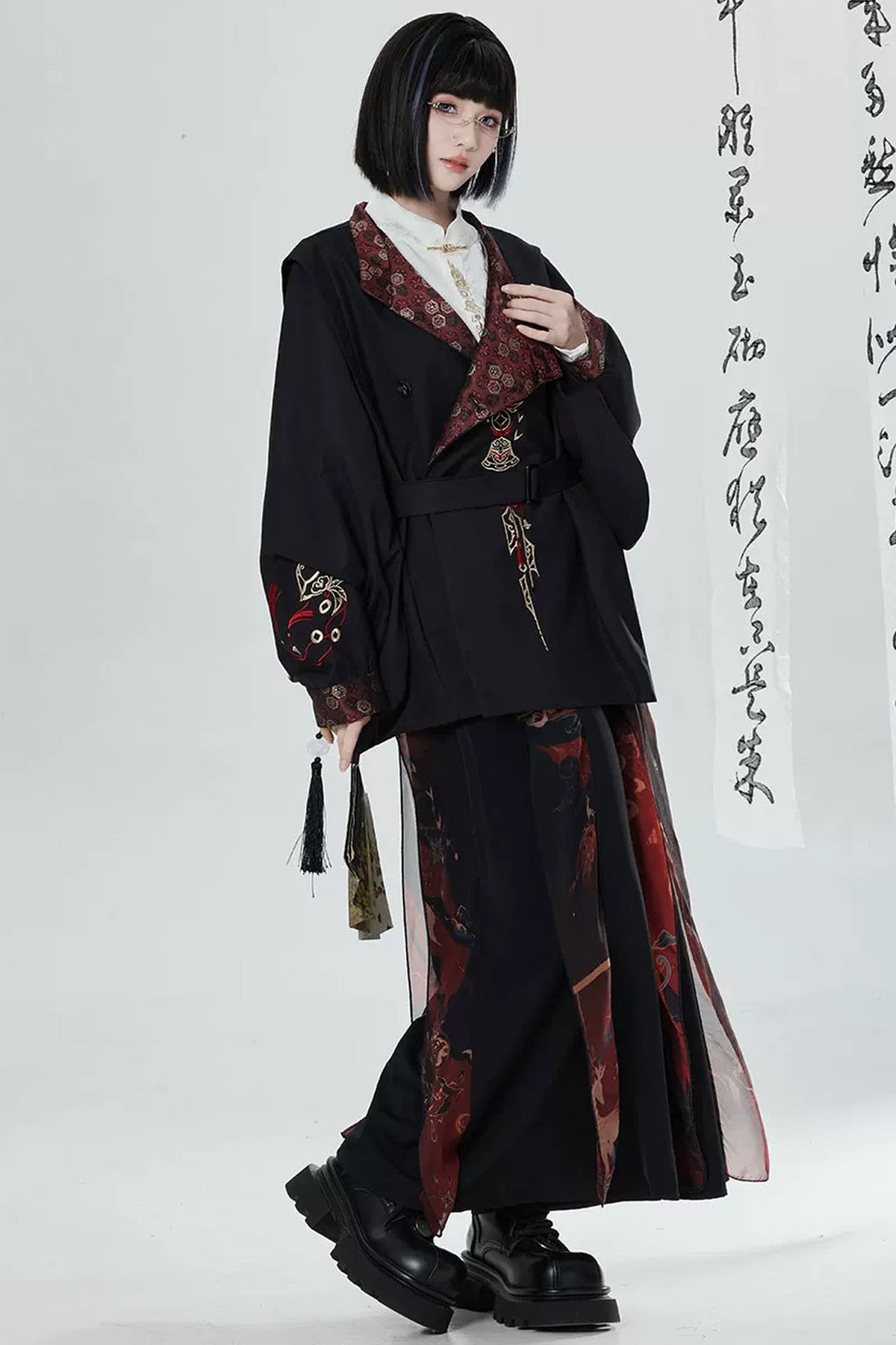 Chinese Style Embroidered Trench Coat and Pants Set-Up