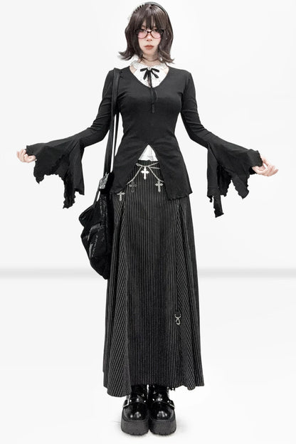 Gothic Bell Sleeve V-Neck Top Set