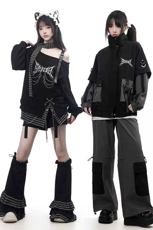 Completo destrutturato stile abbigliamento da lavoro con spalla obliqua