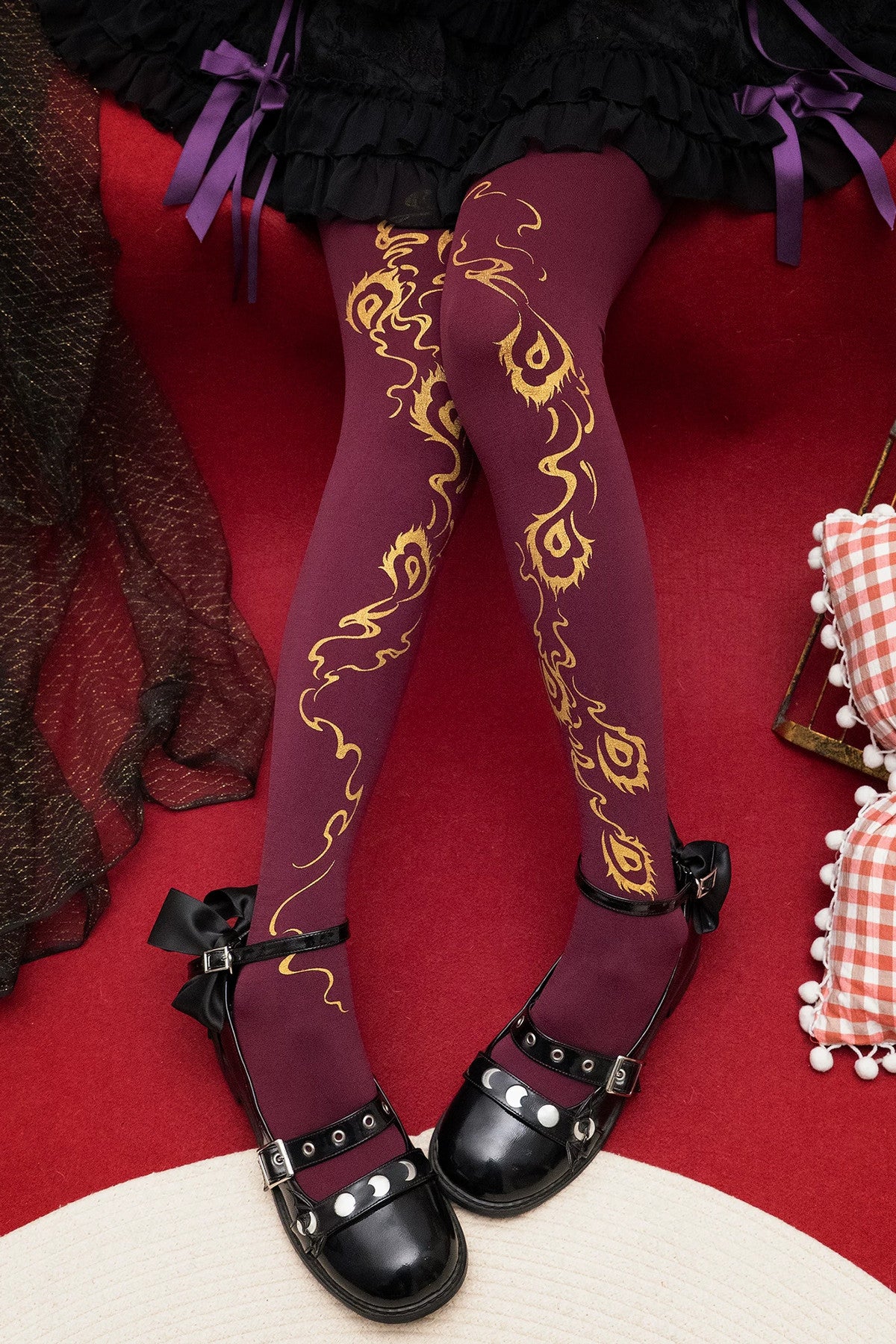 로리타 불사조 깃털 벨벳 타이츠