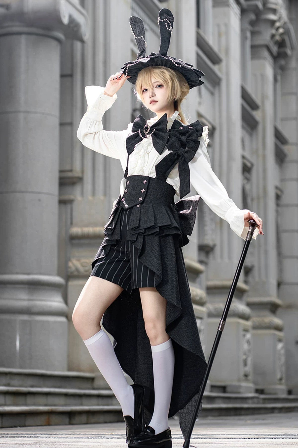 Lolita Prince Rabbit Waist Belt Shirt and Pants Set-Up