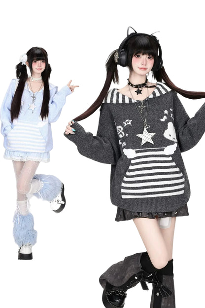Striped Sailor Collar Bunny Sweater