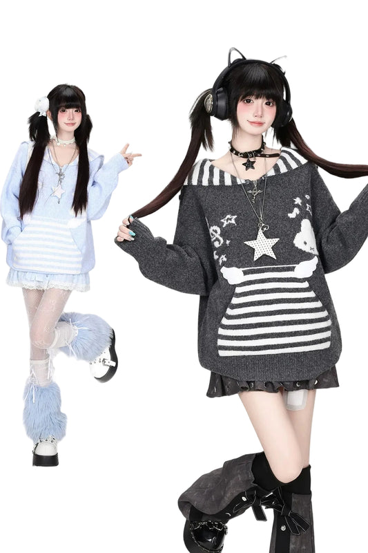 Striped Sailor Collar Bunny Sweater