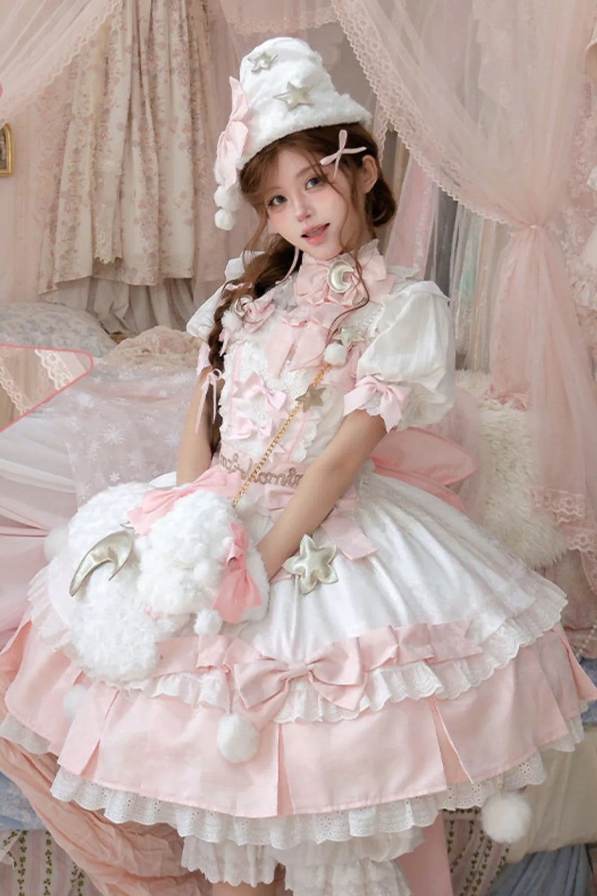 Completo da abito Lolita rosa «Good Morning»