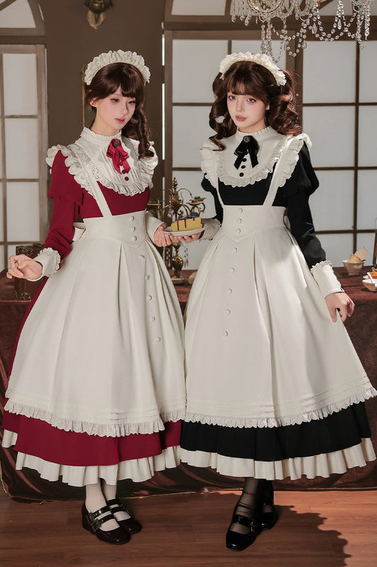 Stand Collar Maid Apron Dress