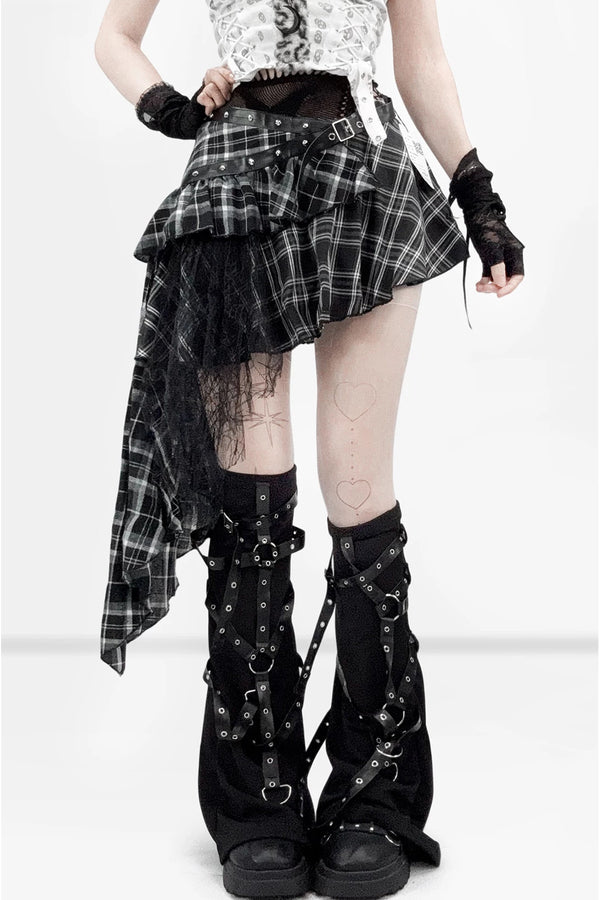 Asymmetrical Plaid Tiered Mini Skirt