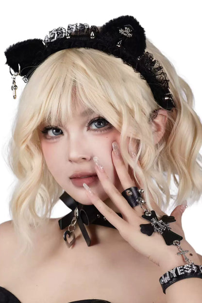 Gothic Cross Cat Ears Lace Headband