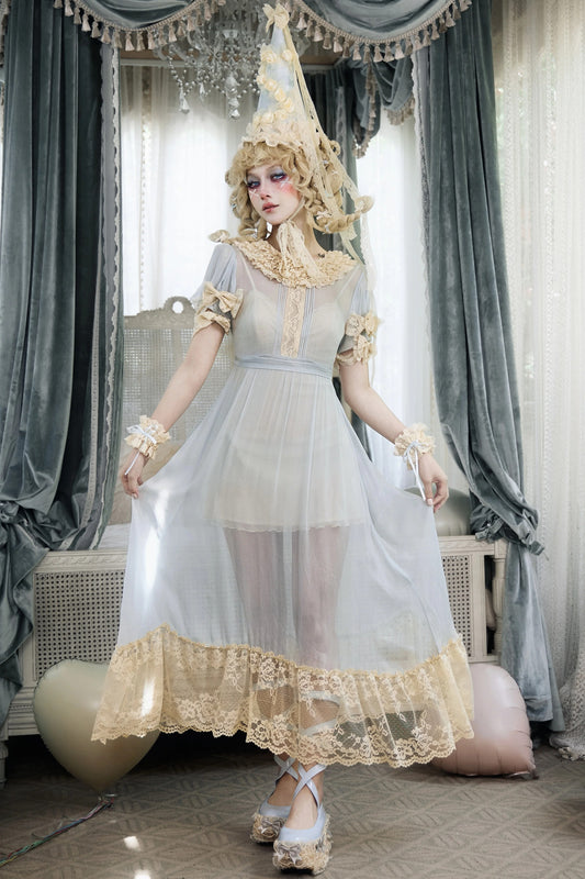 Doll-Like Baby Blue Lace Dress Set