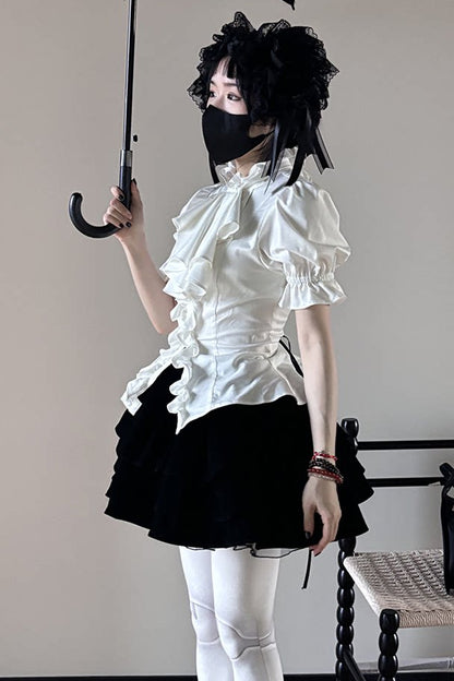 Gothic Waist-Cinching Short Sleeve Blouse