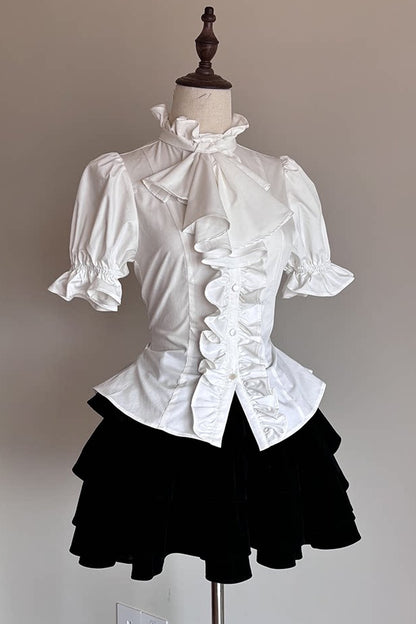 Gothic Waist-Cinching Short Sleeve Blouse