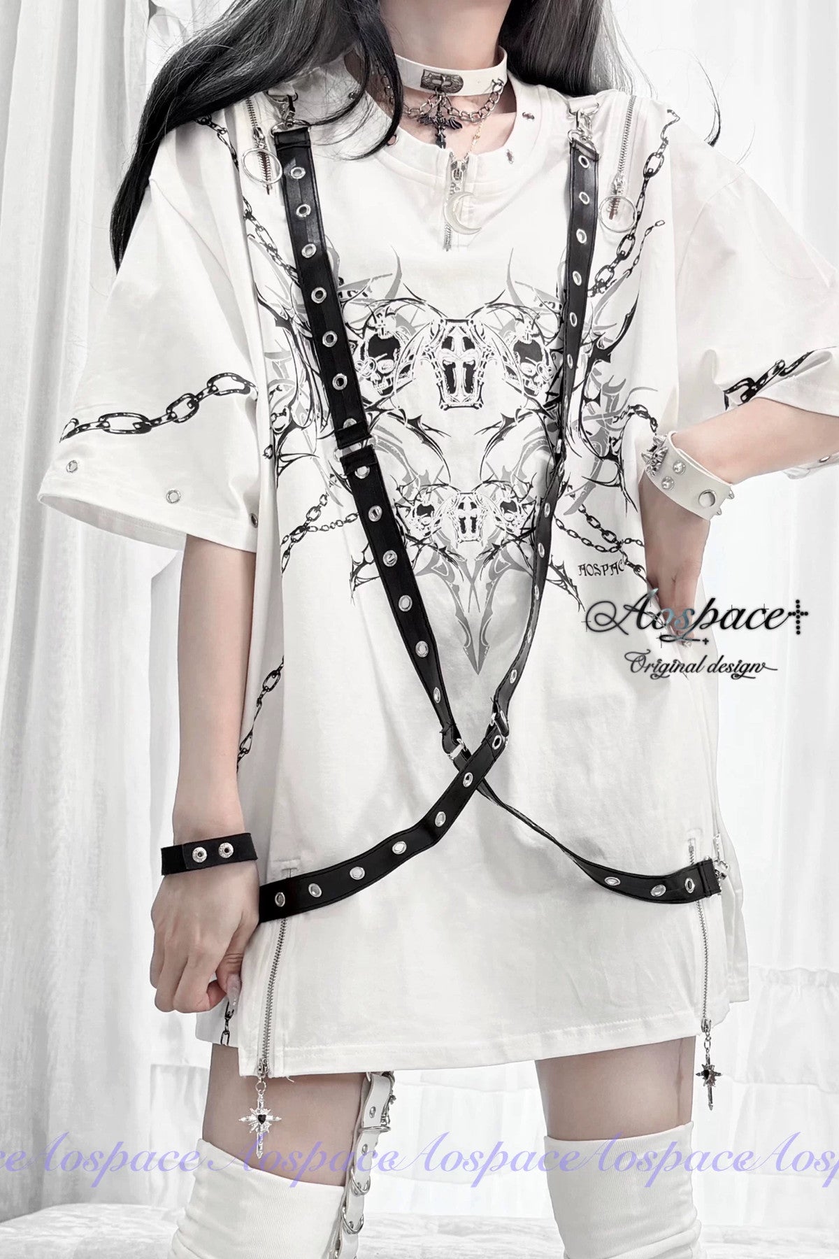 Skull And Coffin Off-Shoulder T-Shirt