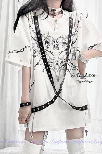 Skull And Coffin Off-Shoulder T-Shirt